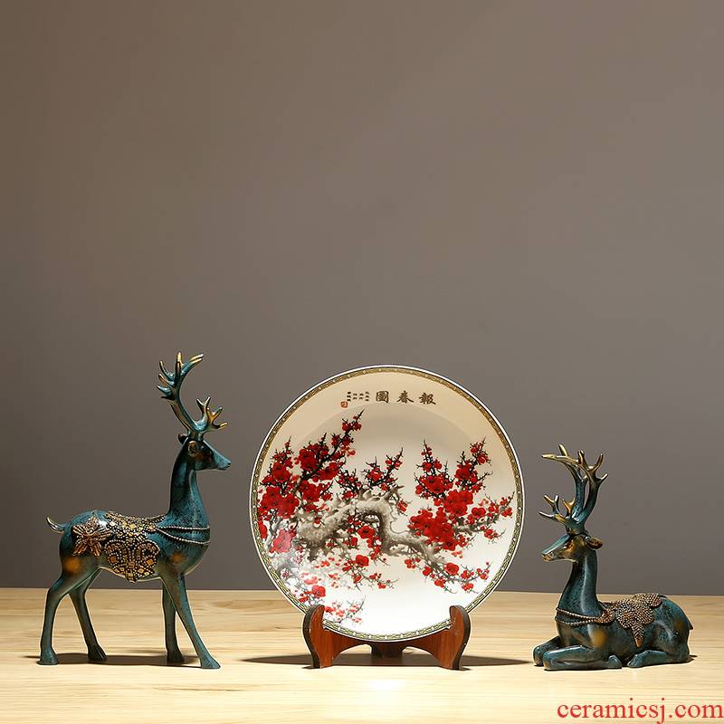 Jingdezhen ceramics hang dish painting decorative plate of modern Chinese arts and crafts sitting room desktop furnishing articles plate rack