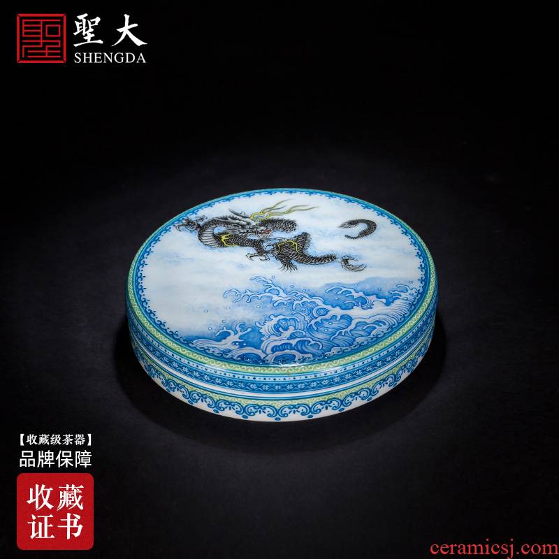 The big four inkpad box of jingdezhen ceramic hand - made heavy new dragon creeping clouds, inkpad cylinder four treasures of The study