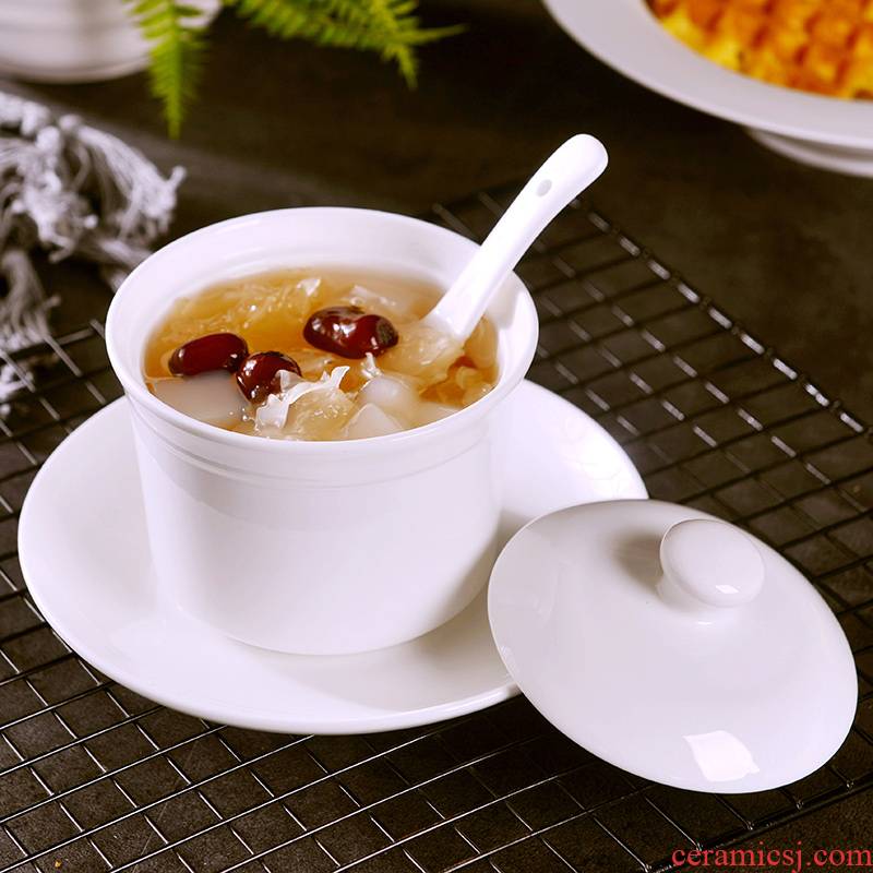 Stew ceramic ipads China bird 's nest soup bowl water cup bowl household with cover plate spoon Stew Stew pot steamed egg cup 1 to 2