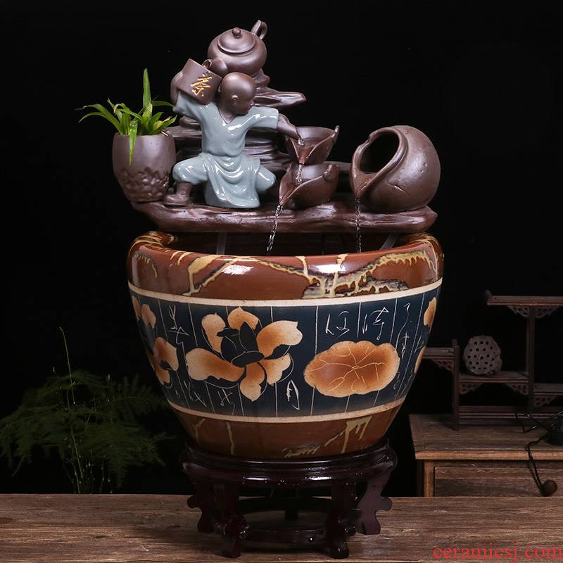 Jingdezhen ceramic tank sitting room circulating water tank feng shui plutus furnishing articles balcony lotus fish bowl