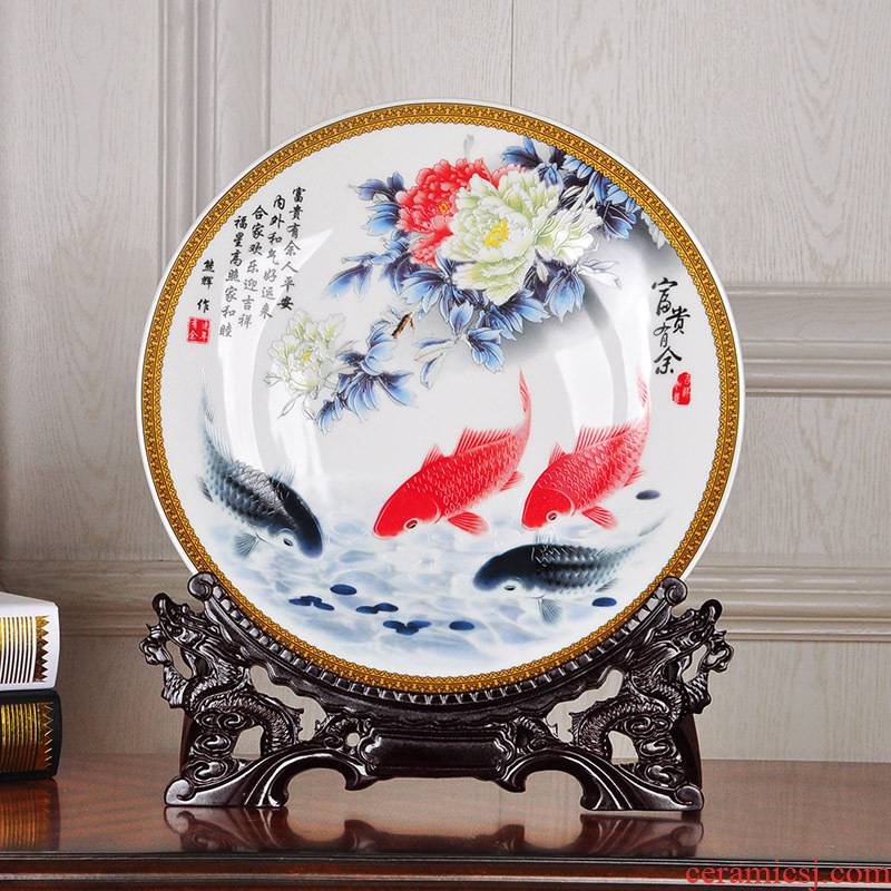 Jingdezhen ceramic painting large disk sat dish furnishing articles TV setting wall decoration hanging dish hotel decoration