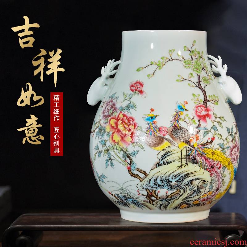 Jingdezhen ceramics powder enamel vase flower arranging furnishing articles of Chinese style household TV ark, porch decoration sitting room
