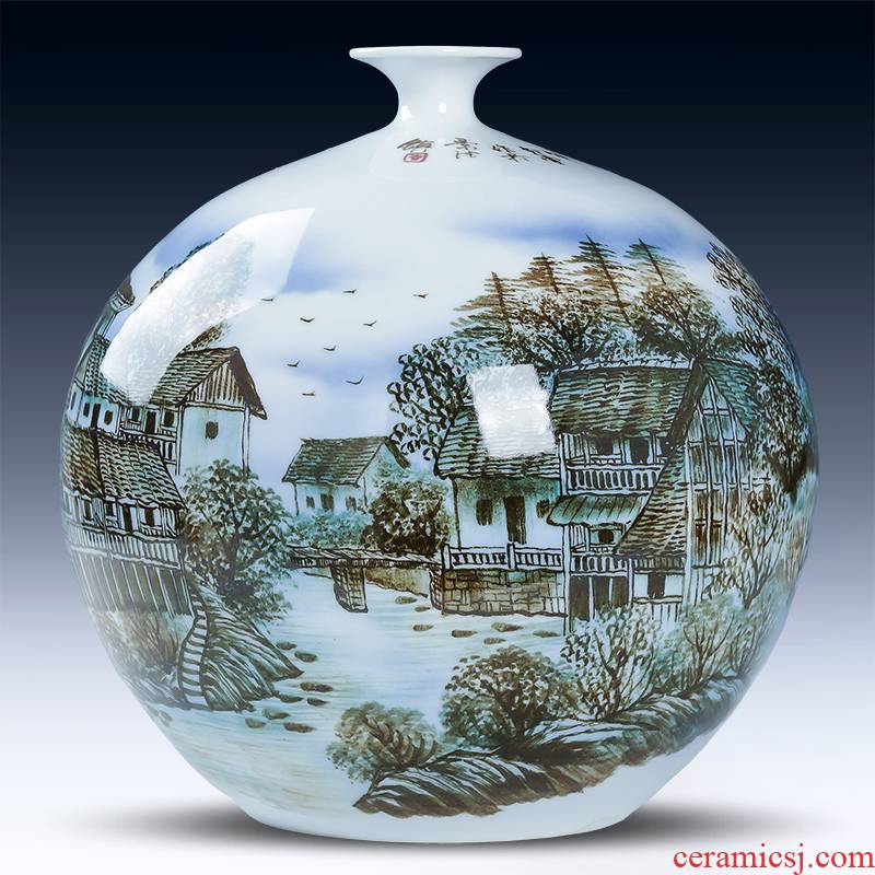 Jingdezhen ceramics hand - made mountain dawn rhyme pomegranate bottle vase porch decoration of Chinese style household furnishing articles