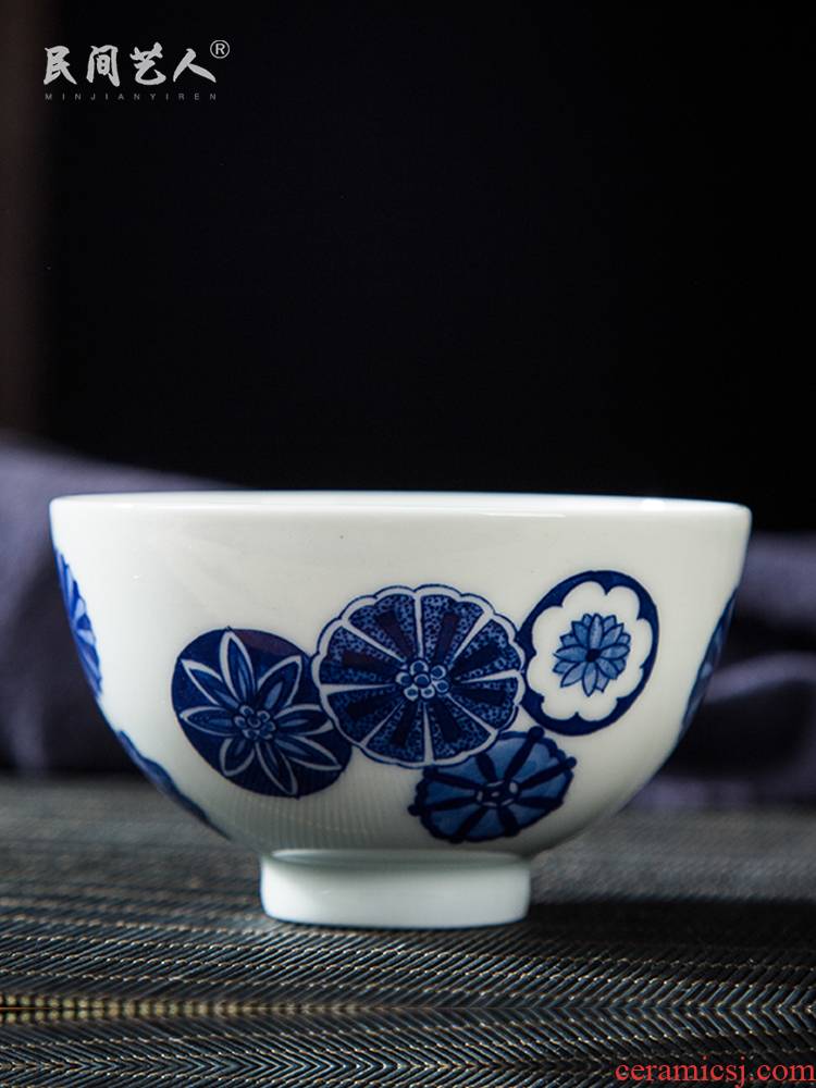 All checking ceramic masters cup blue ball sample tea cup flower kung fu tea cup single CPU hand - made small bowl
