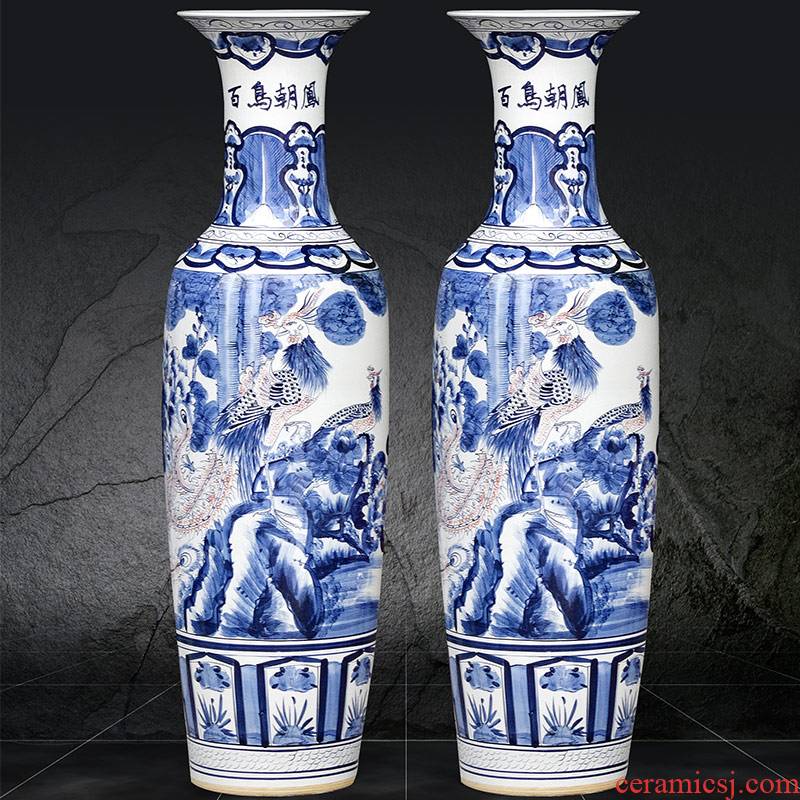 Jingdezhen blue and white youligong hand - made ceramics landing big vase birds pay homage to the king of Chinese style sitting room adornment is placed
