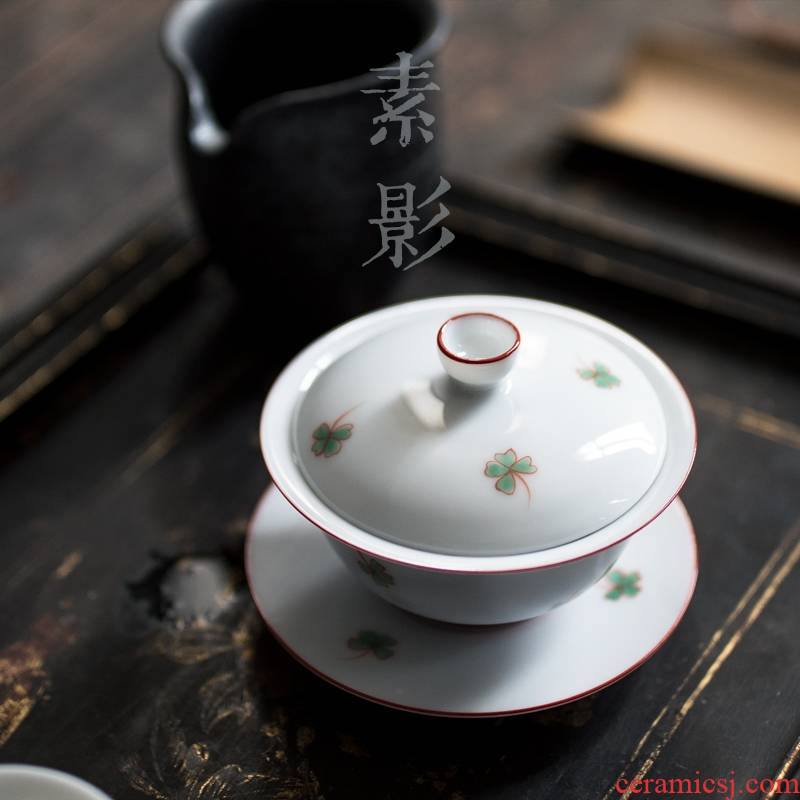 Qiao mu blue - and - white tureen ceramic bowl with manual three bowl clovers hand grasp teapot do kung fu tea set