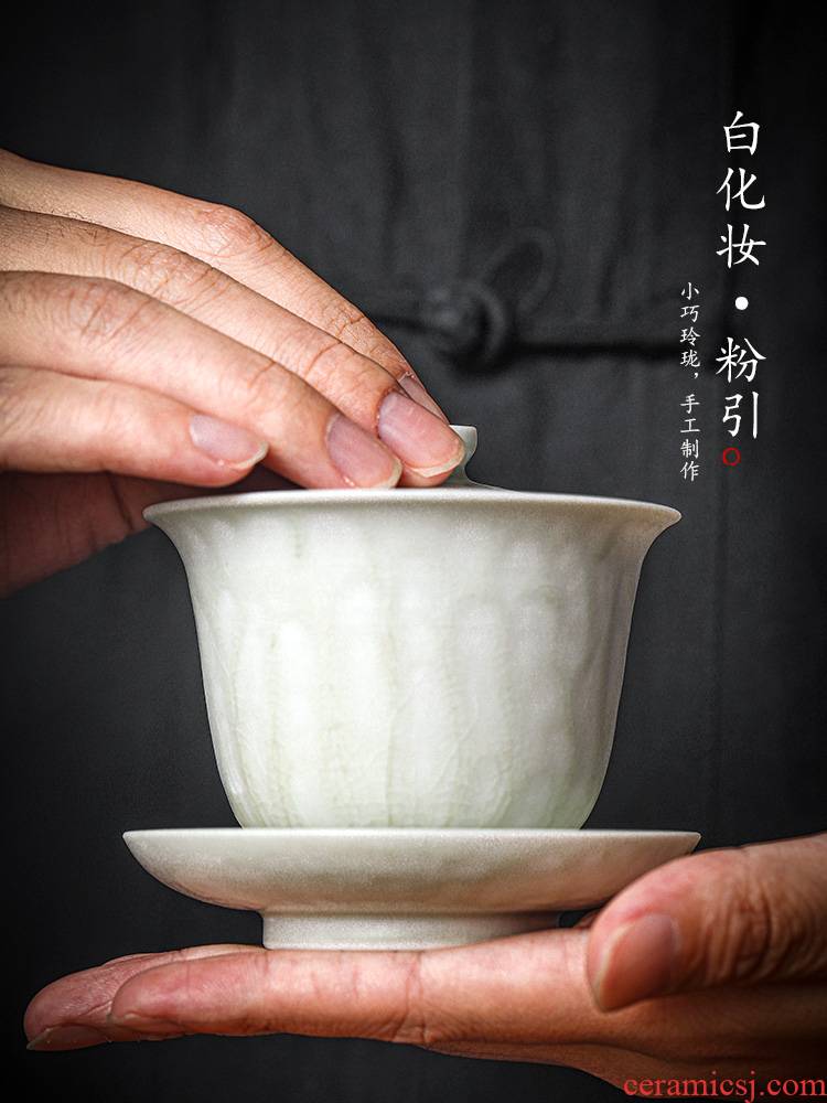 Pure manual only three tureen tea cup is not large bowl of jingdezhen kung fu tea powder, ceramic tea device