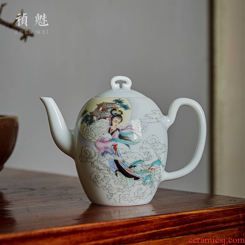 Shot incarnate the jingdezhen ceramic hand - made of chang e beauty teapot kung fu tea set household ball hole filter the teapot