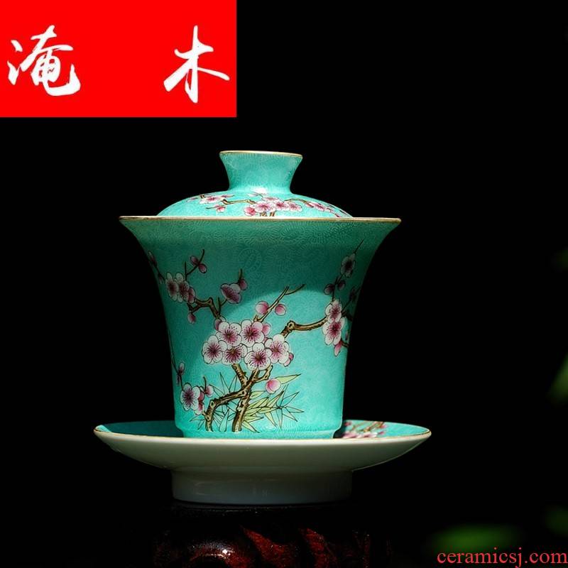 Submerged wood grilled pastel flowers only hand - made tureen three cup checking quality porcelain tea set jade pastel name plum flower pattern