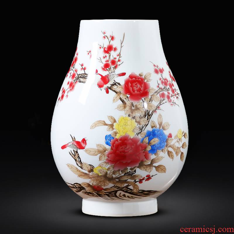 Jingdezhen ceramics powder enamel march furnishing articles Chinese peony vase hydroponic big sitting room adornment handicraft