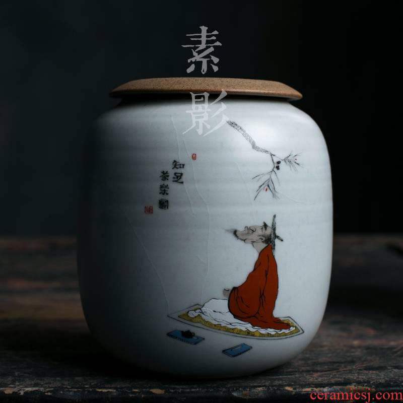 Qiao longed for up open leaf coarse ceramic ice crack seal pot tea by hand moistureproof jar size medium