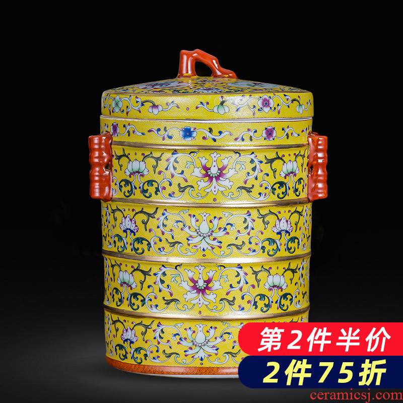 Jingdezhen ceramics tea pot 2 jins colored enamel puer tea cake restoring ancient ways with cover seal storage tank