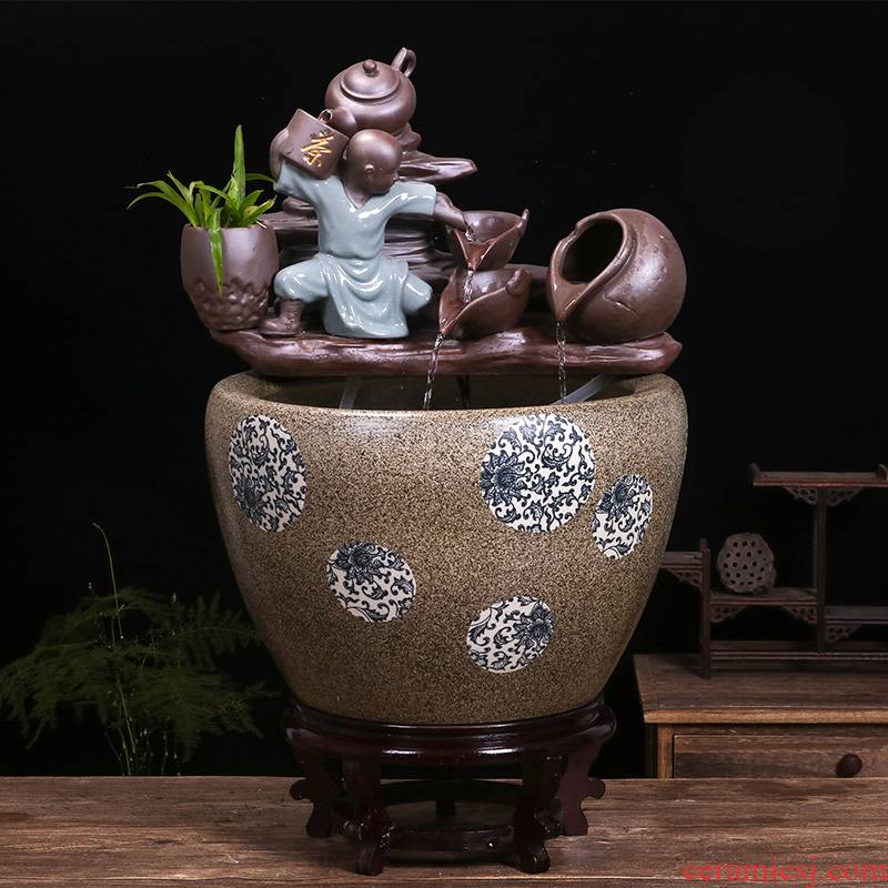Restoring ancient ways of jingdezhen ceramic aquarium home furnishing articles courtyard circular fountain water goldfish bowl shui plutus turtle cylinder