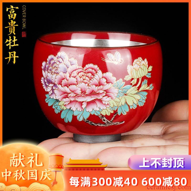 Artisan fairy riches and honor peony tasted silver gilding teacups hand - made ceramic cup sample tea cup cup household pure manual kung fu tea cups