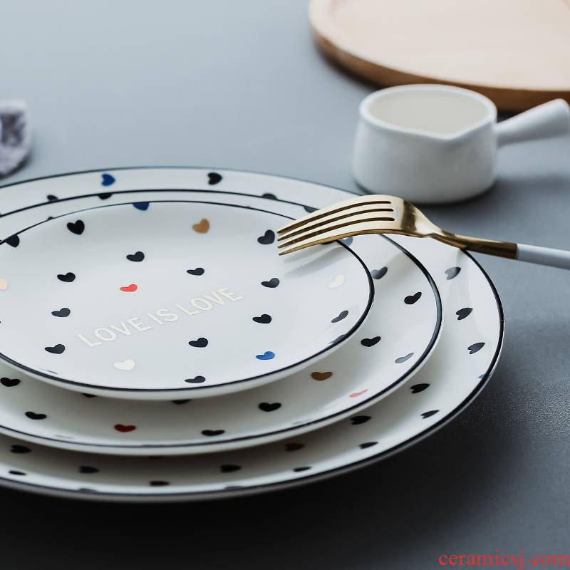 Nordic lovers love shape tableware western breakfast steak plate plate ceramic disc large household individuality creative cuisine