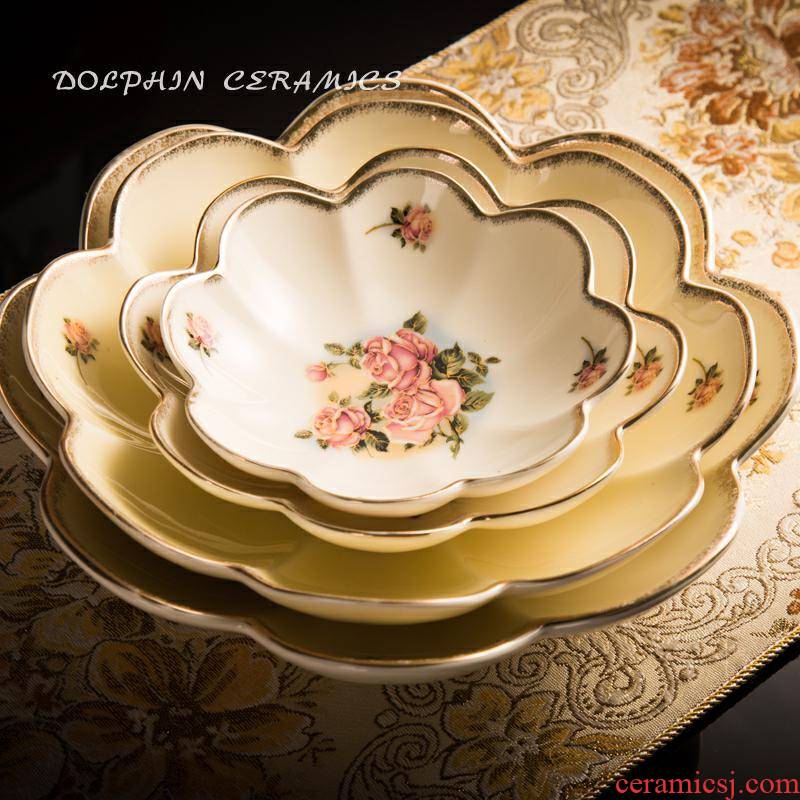 13 k gold plated edge of high - grade ceramic dish dish dish home plate lotus of disk all the Korean queen gold rose