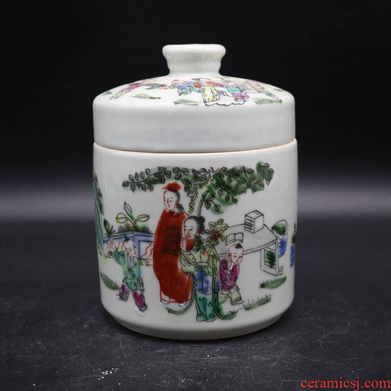 The Qing yongzheng pastel hand - drawn characters cover pot collectables - autograph antique imitation antique collection kitchen furnishing articles gifts