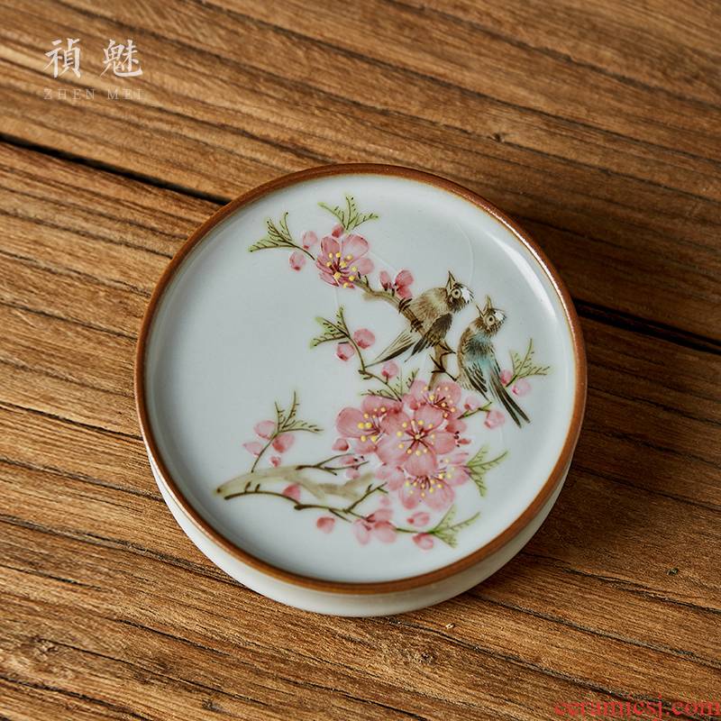 Peach blossom put cover the shot incarnate your up hand - made water point kung fu tea tea saucer jingdezhen ceramics accessories cup mat