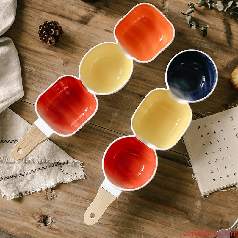 Northern wind household fruit snacks ceramic bowl bowl glaze color creative use points style salad bowl with the bowl