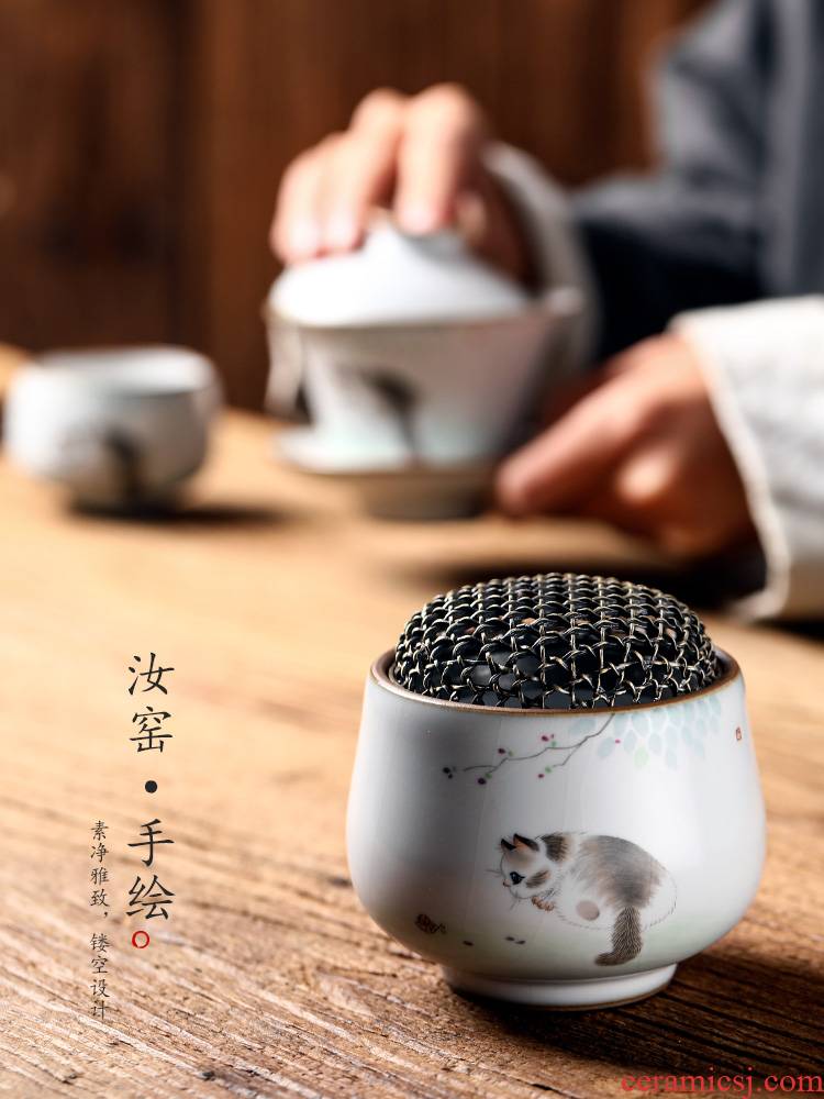 Tea house furnishing articles Chinese incense inserted hand - made present zen Tea jingdezhen ceramic sandalwood Tea your up fume furnace cat