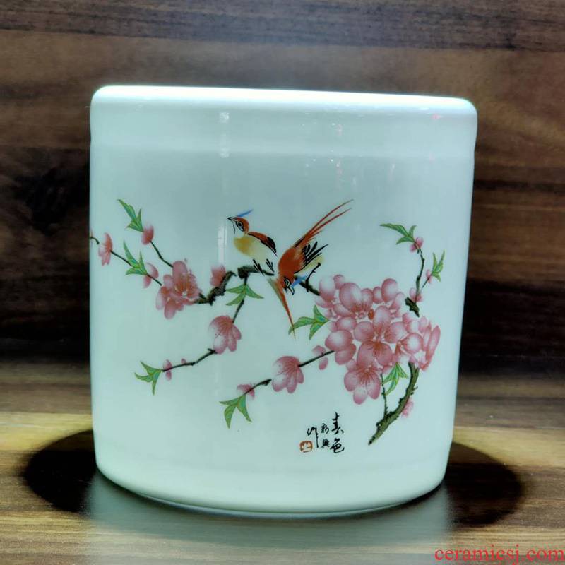 Jingdezhen porcelain brush pot study stationery large brush pot promotional price point peach blossom put water brush pot
