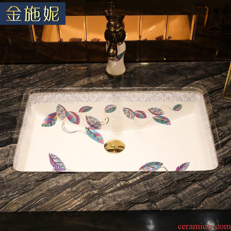 Colorful leaves undercounter embedded sinks lavabo household ceramic square basin integrated basin basin