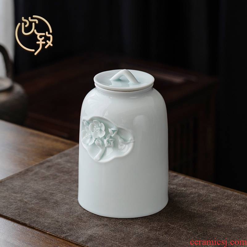 Ultimately responds to bluish white porcelain flower tea pot ceramic seal pot large household tea goods storage tanks