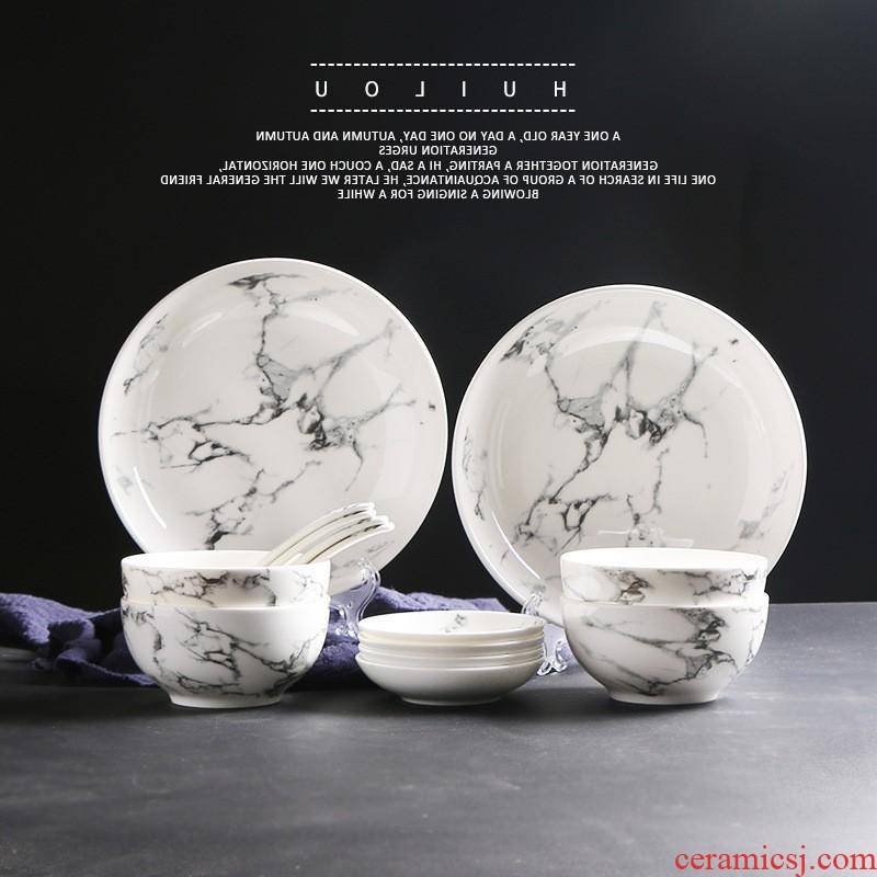 The creative kitchen marble hotel ceramic tableware bowls plates household custom round bowl dish plate manufacturers