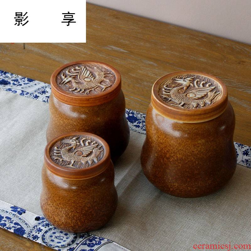 Shadow enjoy pu 'er tea box | up jingdezhen ceramics hand - carved ceramic lid caddy fixings tea ware