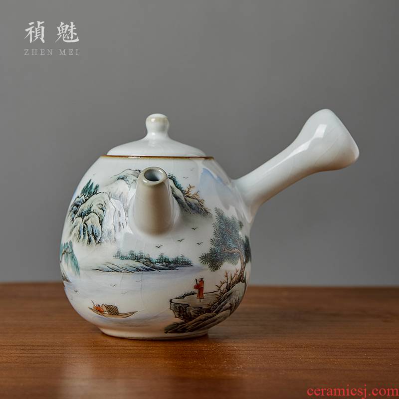 Shot incarnate your up hand - made scenery side put the pot of jingdezhen ceramic kung fu tea set household ball hole filter the teapot