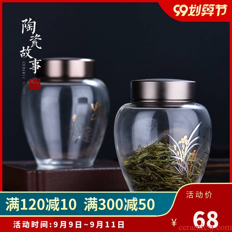 Ceramic story caddy fixings glass sealed as cans creative household moistureproof pot receives Chinese puer tea pot