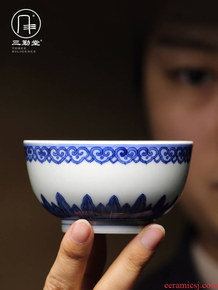 The three regular sample tea cup cup ceramic masters cup jingdezhen blue and white single CPU TZS284 kung fu tea set hand - made
