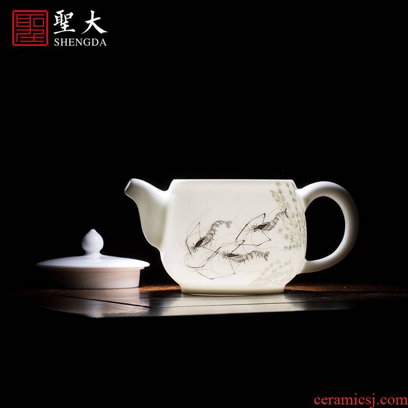 Holy big teapot hand - made ceramic kung fu new see colour shrimp boring teapot single pot teapot all hand of jingdezhen tea service