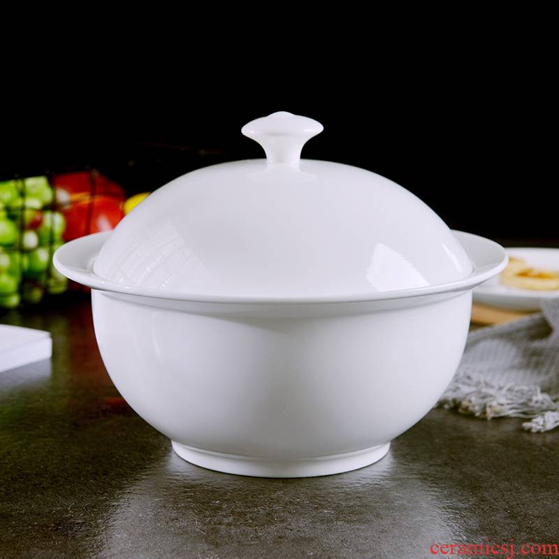 Jingdezhen under pure white glaze color soup pot with a lid with ipads porcelain large porcelain basin European creative large soup bowl