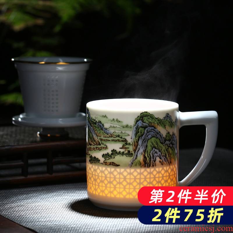 Jingdezhen porcelain and exquisite originality ceramic cup with cover the tank filter home office study large cups