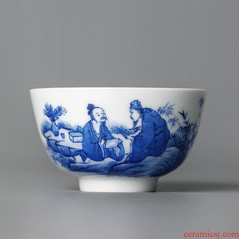 Jingdezhen blue and white master cup single cup large pure manual hand - made sample tea cup single white porcelain character kung fu tea cups