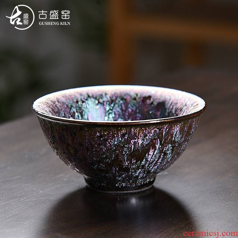 Ancient sheng up colorful peacocks cup masters cup obsidian become red glaze ceramic sample tea cup up masterpieces oil cups