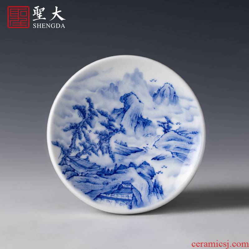 The big ceramic cover buy blue and white landscape of pure hand - made details cover jingdezhen pure manual kung fu tea set spare parts