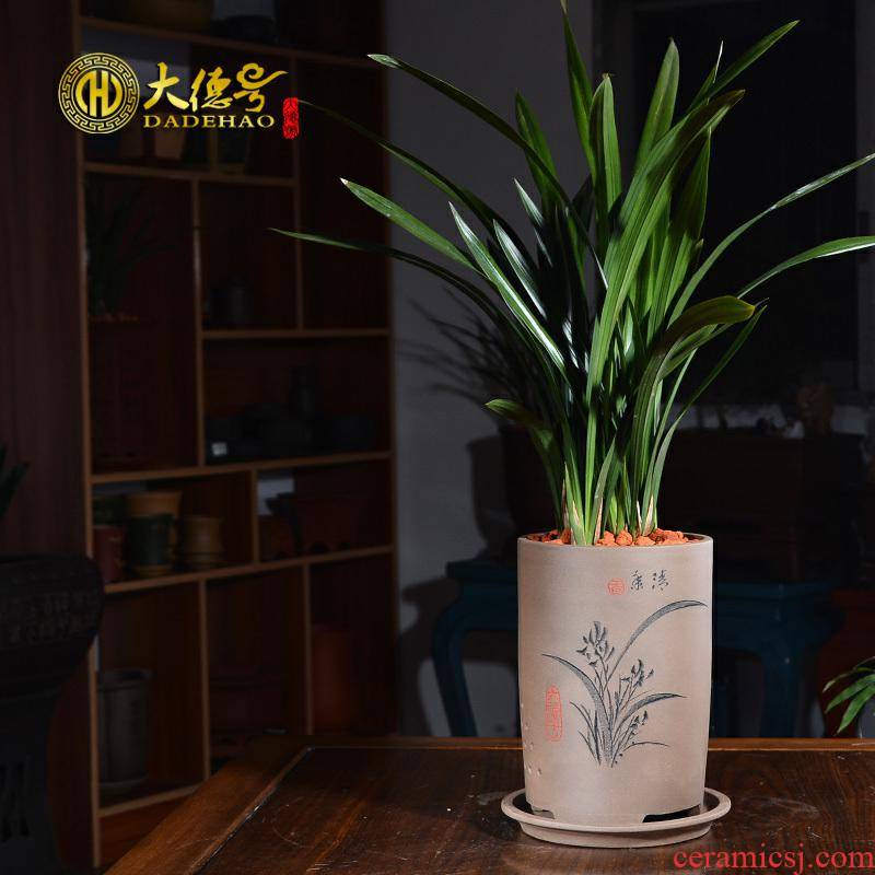 Yixing purple orchid basin carved painting bracketplant bonsai indoor potted tiger orchid special pot clivia ceramic flower pot