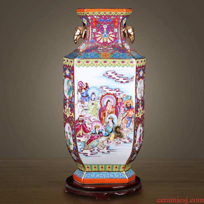 Jingdezhen enamel colored powder made pottery porcelain vase household living room antiques all bottle qianlong furnishing articles of handicraft