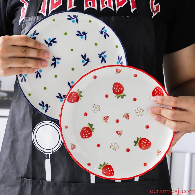 Hand draw express strawberry ceramic plate breakfast steak plate plate web celebrity love nice food dish creative dishes