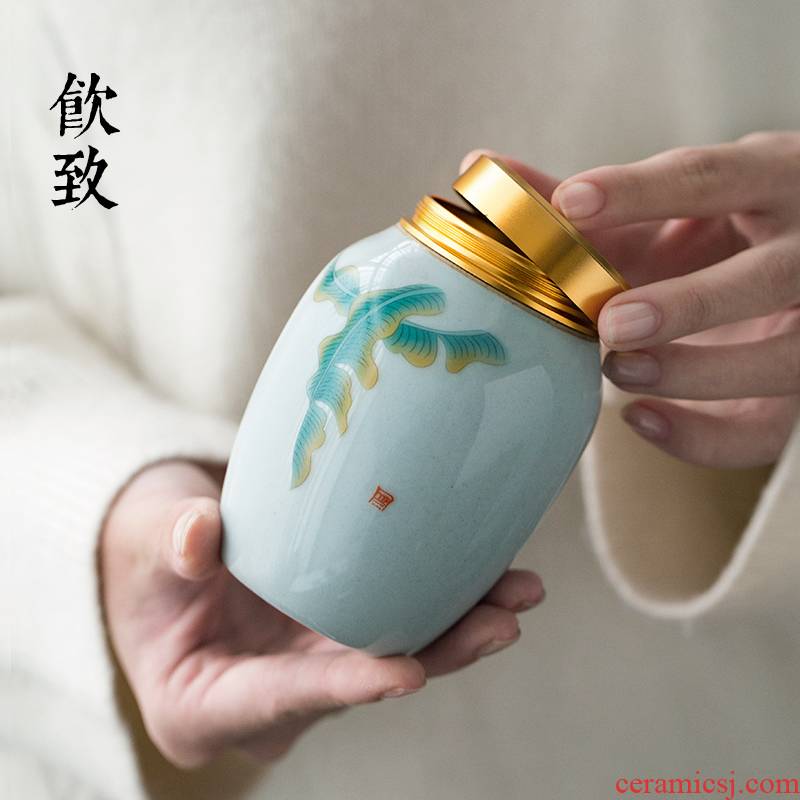 Ultimately responds to tea pot ceramic seal small creative warehouse household receives awake holding tank storage Japanese tea caddy fixings