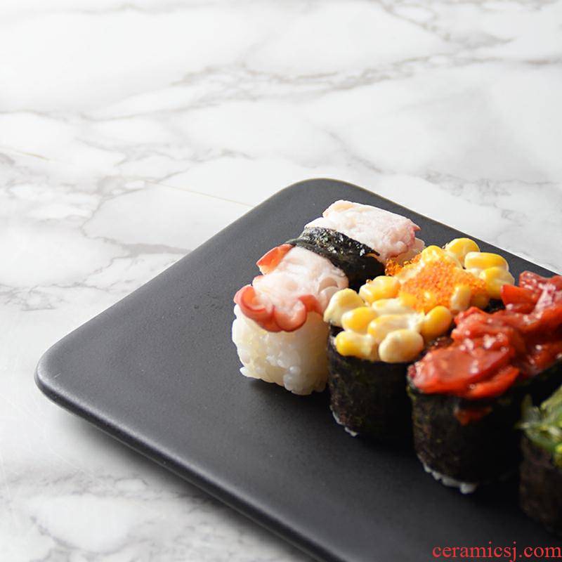 Matte enrolled black ceramic plate cake dessert bread plate hotel breakfast snacks sushi plate plate plate tray