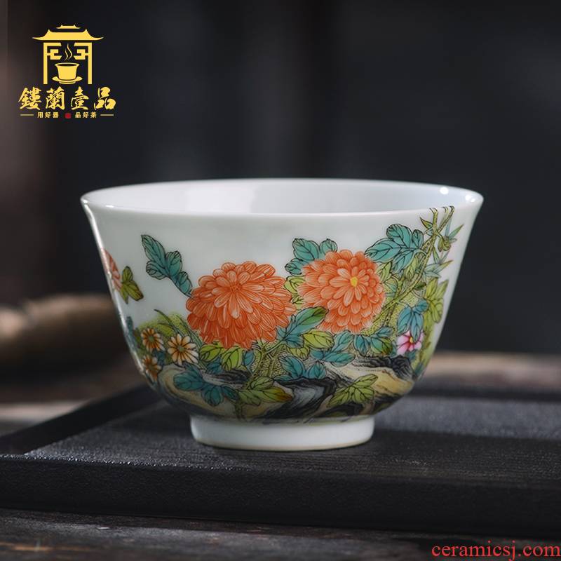 All hand - made pastel by master cup of jingdezhen ceramics from kung fu tea, tea cup large household single CPU