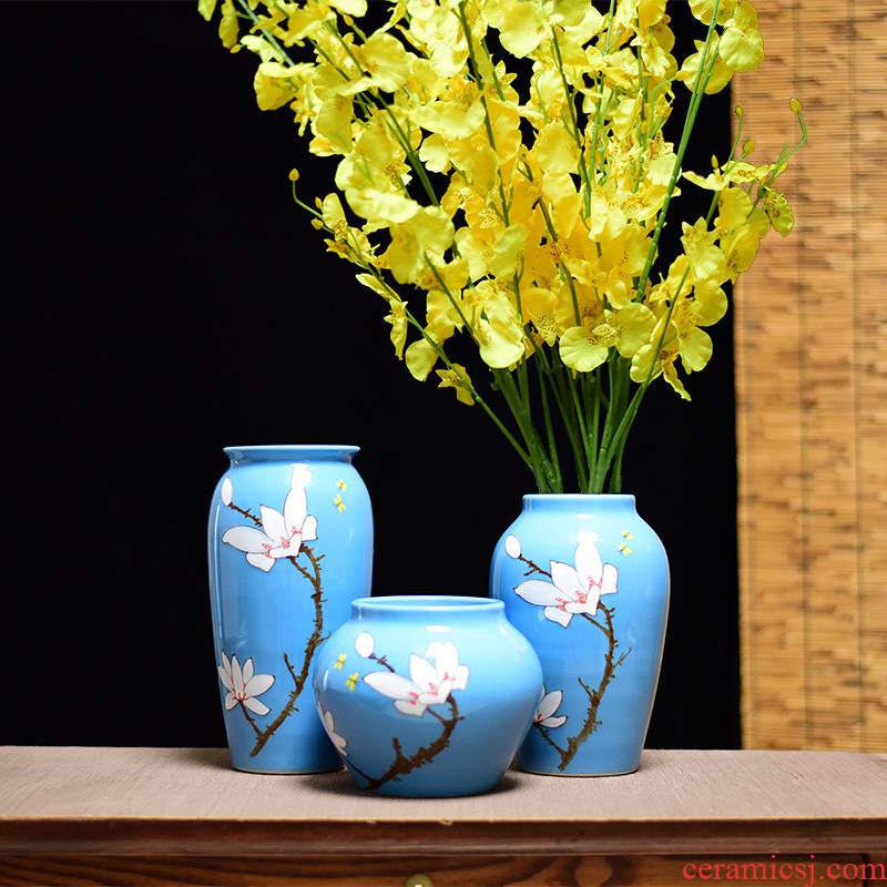 Jingdezhen ceramic vases, three - piece suit of new Chinese style household decorations furnishing articles household flower arranging dried flowers of modern living room