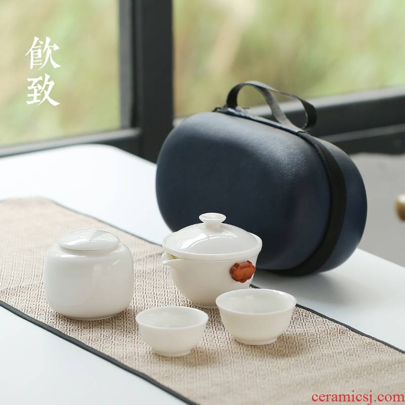 Ultimately responds white jade porcelain zen to crack a cup a pot of two cups of portable is suing travel tea set kunfu tea with you