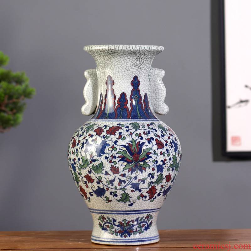 Archaize of jingdezhen ceramics up porcelain colorful flower vase ice crack Chinese style household adornment furnishing articles