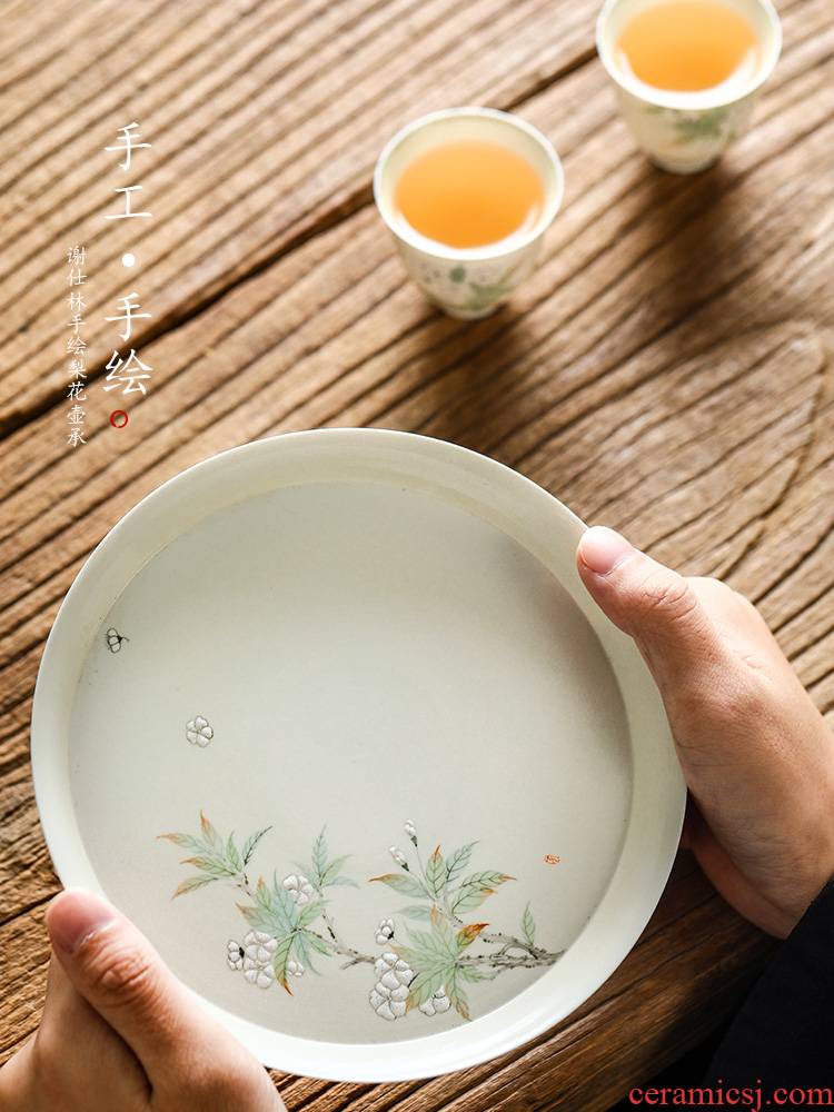 Jingdezhen hand - made ceramic tea tray was Japanese pot of bearing dry Taiwan pure manual color glaze retro pear flower tea accessories