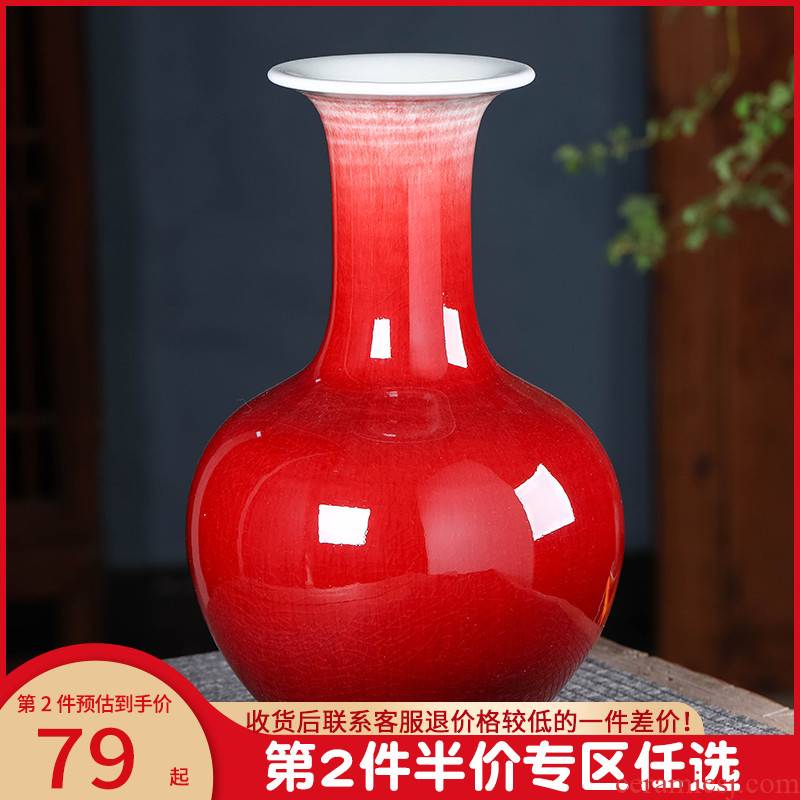 Jingdezhen ceramics ruby red vase flower arranging new Chinese style household furnishing articles, the sitting room porch TV ark, large adornment
