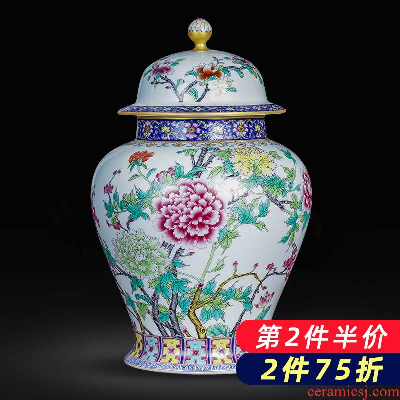 Jingdezhen ceramics large caddy fixings archaize colored enamel high - capacity storage tank tea home decoration